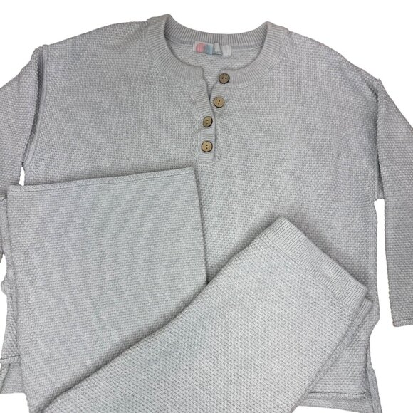 Free People Beach Hailee Heather Light Gray Waffle Knit Set Women's size Lg - Picture 11 of 14